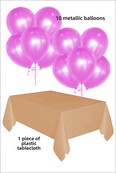 karanca parti süs 10 بالونات معدنية وردية اللون، 1 غطاء طاولة بلاستيكي ذهبي، مجموعة زينة للحفلات