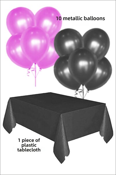 karanca parti süs 5 قطع باللون الوردي و5 قطع باللون الأسود، مجموعة زينة لحفلات أعياد الميلاد مكونة من 1 قطعة من مفرش الطاولة البلاستيكي الأسود
