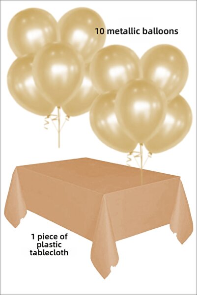 karanca parti süs 10 بالونات ذهبية معدنية و1 مفرش طاولة ذهبي، مجموعة زينة لأعياد الميلاد