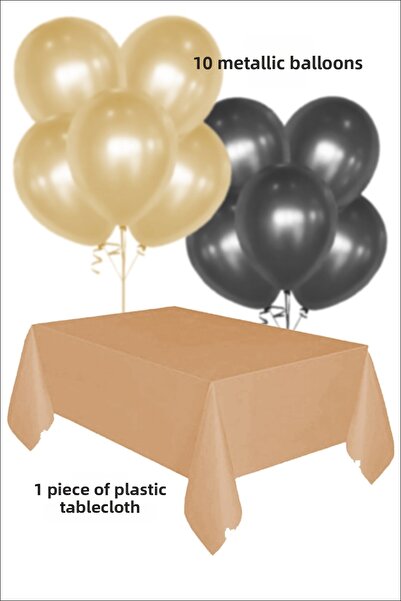 karanca parti süs 1 قطعة غطاء طاولة بلاستيكي ذهبي 5 بالونات ذهبية 5 بالونات سوداء معدنية طقم زينة للحفلات