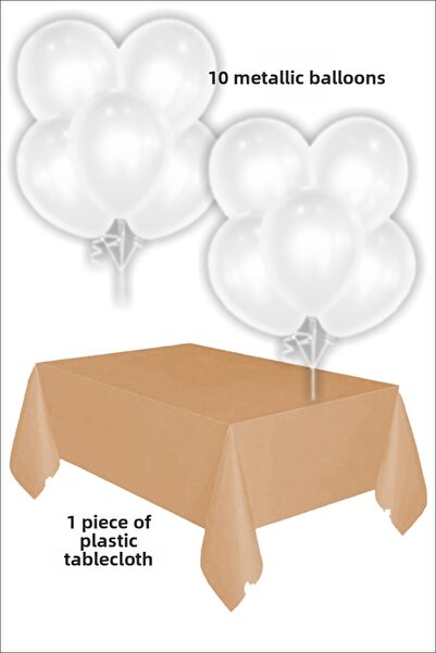 karanca parti süs 1 قطعة غطاء طاولة بلاستيكي ذهبي 10 قطع بالونات بيضاء معدنية...