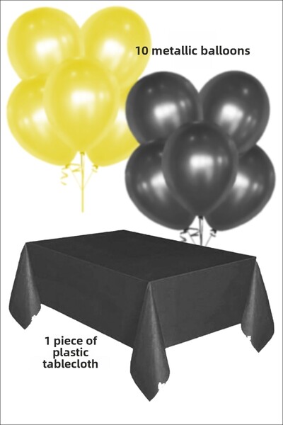 karanca parti süs 1 قطعة غطاء طاولة أسود 5 بالونات سوداء و5 بالونات صفراء معد...
