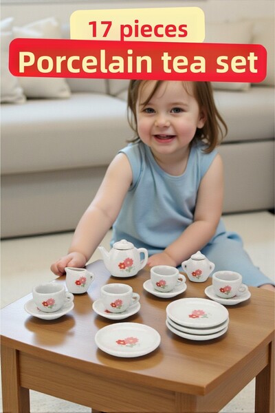 TRENDZONE مجموعة بيت الدمى - لعبة طقم شاي من البورسلين المزخرف بالزهور مكونة ...