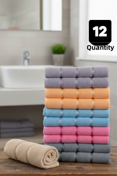 Senpai Softiva Cotton Hand and Face Towel Set of 12 Soft Absorbent Bathroom Kitchen Sports and Hotel |   50X90Cm