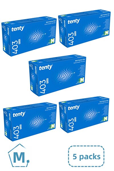Tenty قفازات نيتريل زرقاء خالية من البودرة مقاس M، 5 علب بها 100 قفاز