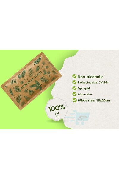 alazpack ambalaj Kraft Set of 85 – Green Floral Pattern Disposable Wet Wipes – Natural Wipes with Gift Packaging