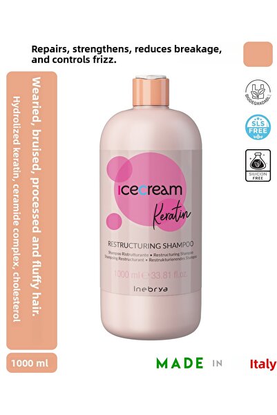 Inebrya شامبو إصلاح الكيراتين للآيس كريم للشعر المتعثر 1000 مل