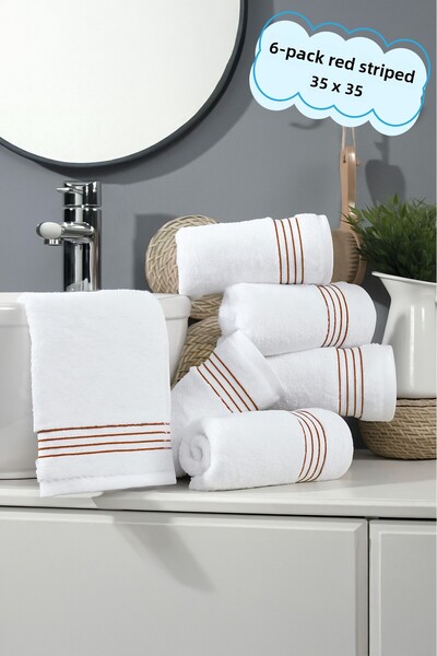 Arte Cotone Set de prosoape de mână cu dungi brodate albe | Dungi roșii și verzi 35x35 / 40x70