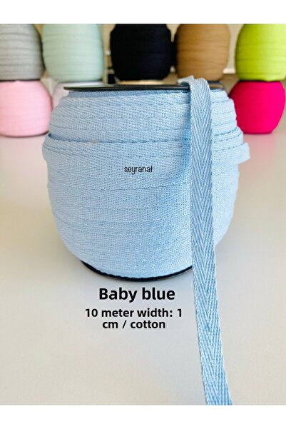 seyranat 10 metri lățime 1 cm culoare albastru bebeluș bumbac țesut îngust - bordură cu picior de gală - panglică - extrafor - cusătură de acoperire
