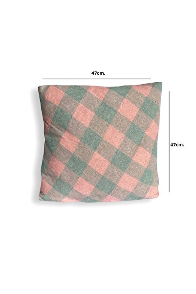 Sevenwoven Plaid Patterned Pink-Green Filled Decorative Throw Pillow + Soft Blanket Set (2-Piece Comfort Set)