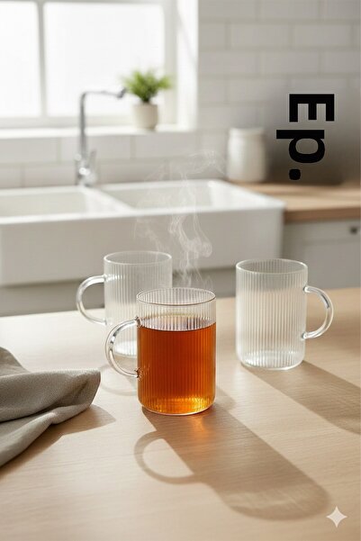 Home Molterra 3-Piece Striped Handle Heat-Resistant Borosilicate Glass Coffee Tea Cup 200 ml