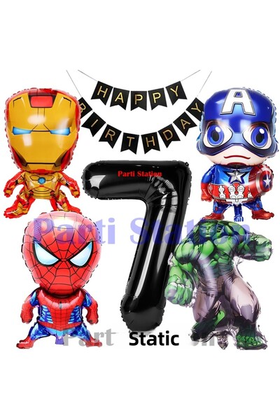 Parti Station مجموعة بالونات أفنجرز كونسيبت لعمر 7 سنوات، مجموعة بالونات أفنجرز هالك، آيرون مان، كابتن أمريكا، سبايدر مان