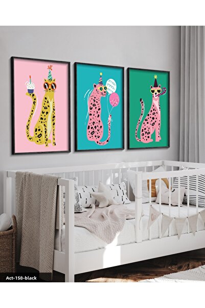 Evinemoda Забавна партия Леопарди 3-частна черна дървена рамка за снимки ACT