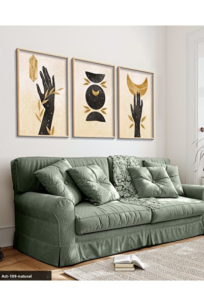 Evinemoda Tablou în stil Boho cu aspect de acuarelă, 3 piese, cu rame din lem...