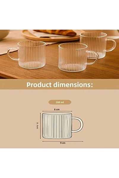 Saint Belisama Concept 3 Pcs Heat Resistant Borosilicate Glass Coffee Tea Cups with Striped Handle - 200ml Glass Tea Cup