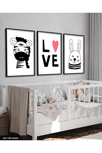 Evinemoda Tablou cu tematică animală pentru cameră pentru copii, 3 piese, cu ...