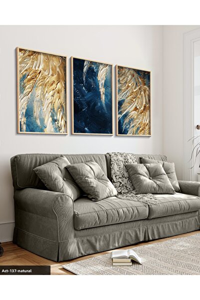 Evinemoda Tablou cu detaliu în relief auriu, 3 piese, cu rama din lemn ACT