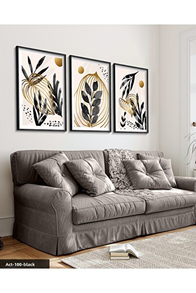 Evinemoda Εικόνα σε στυλ Boho με εμφάνιση ακουαρέλας, μαύρο φύλλο, 3 τεμάχια,...