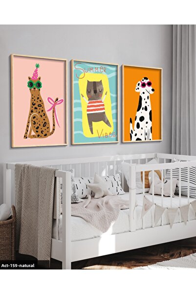 Evinemoda Animale distractive 3 piese pictură cu rame din lemn ACT