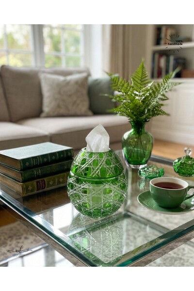 AKDEN STORE Cutting Decor Glass Handcrafted Czech Al Napkin Holder, Table Decoration