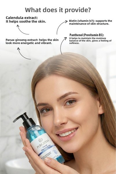 PURE JEYAN Facial Cleansing Gel 150 ml Provitamin B5 + Calendula Extract Biotin & Vitamin E Purifying