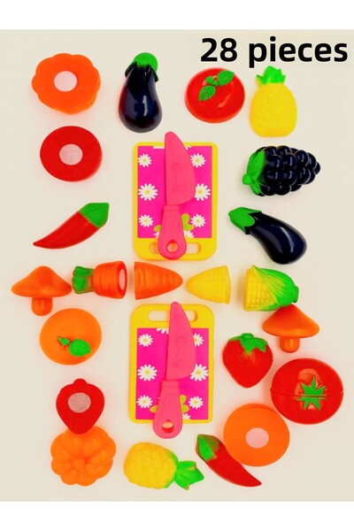 a v d a 28 Pieces Cuttable Toy Fruit Vegetable Cutting Set with Velcro