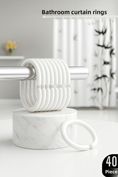 Transformacion 40 قطعة من حلقات ستائر الحمام المرنة باللون الأبيض - نوع C سهلة التركيب مجموعة حلقات ستائر 719911