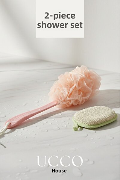 UCCO مجموعة العناية بالجسم للدش مكونة من قطعتين - مقبض طويل وليفة تقشير طبيعي...