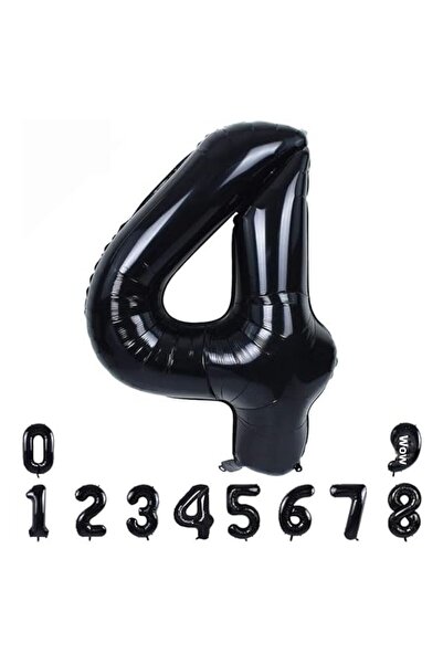 PARTİAVM 4 Year Old Kuromi Theme Birthday Balloon Set Black Number Happy Birthday Banner Helium Compatible Flying Balloon