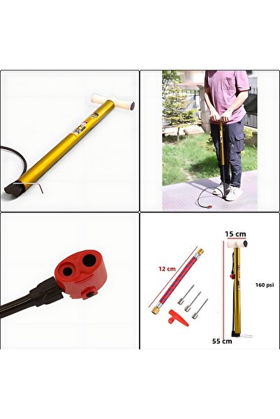 MH MiniHediye Set de 6 vârfuri pentru pompă de bicicletă, mâner de mână, tub metalic, bilă, anvelopă, vârf de umflare Şambrel