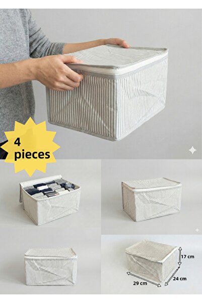 YELLOW STARY HOME DECOR حزمة من 4 جوارب رمادية مخططة |   منظم متعدد الأغراض ل...