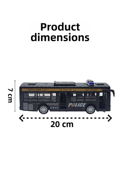 Fidan oyuncak Police Bus with Lights and Sound – Opening Doors, City Service Model (Black)