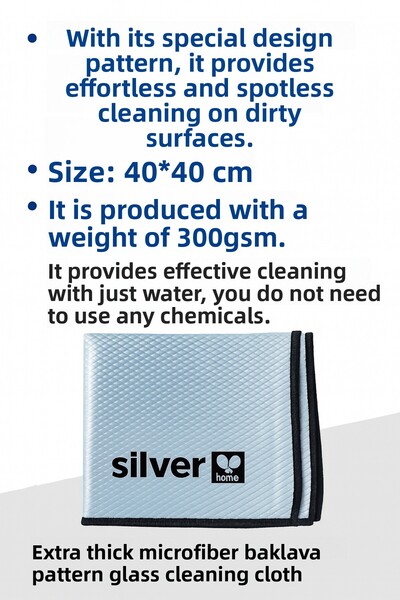 SİLVER HOME Microfiber Extra Thick Glass Cleaning Cloth, 40X40 cm Gray, Diamond Pattern, Non-Marking Luxury Glass Cloth