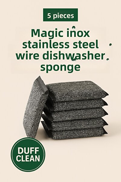 DUFF CLEAN 5 قطع من إسفنج غسيل الأطباق السحري المصنوع من الفولاذ المقاوم للصدأ