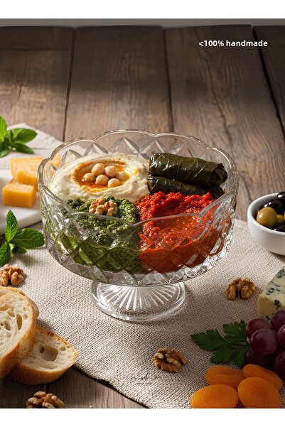 AKDEN STORE Cutting Decor Handcrafted Glass Bowl, Presentation Bowl, Appetizer Bowl