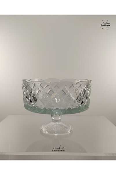 AKDEN STORE Cutting Decor Handcrafted Glass Bowl, Presentation Bowl, Appetizer Bowl