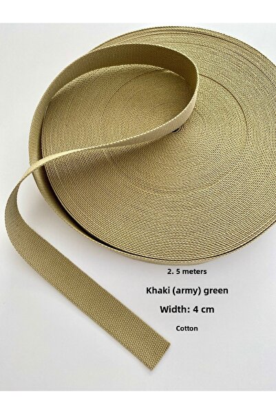 seyranat Khaki-Army Green 2.5 Meters Width 4 cm Cotton Wallet-Bag Strap, Handle, Column-Narrow Weaving- Ribbon