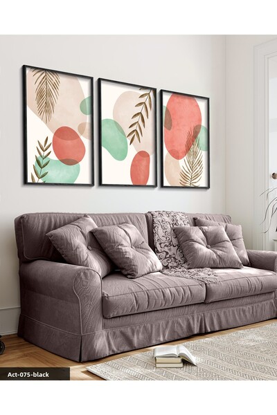 Evinemoda Πολύχρωμο αφηρημένο σχέδιο 3 τεμαχίων ζωγραφική με μαύρο ξύλινο πλα...