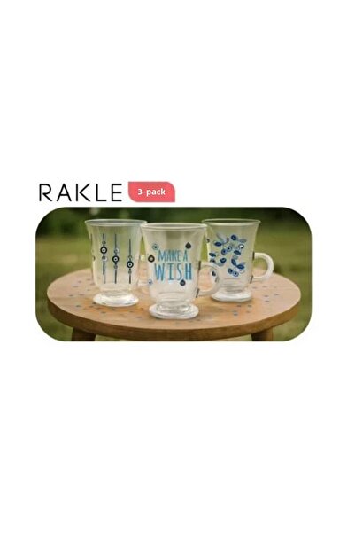 Mask Rak Le Nazar Boncuğu Decorated Tea Cup Set of 3 - 110 Cc
