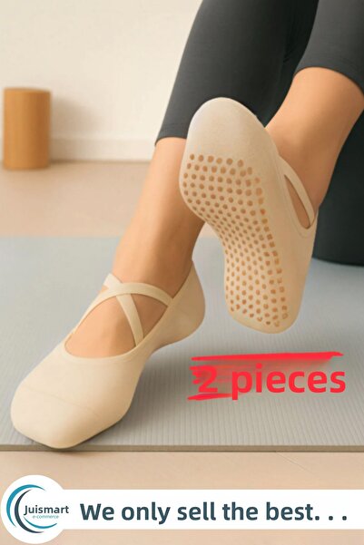 Jusmart 2 bucăți șosete de balerină pentru femei, ecru ◆   Bază din silicon a...