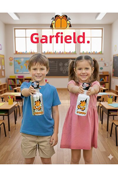 DKDZ SHOP Garfielddd Printed Metal Durable Water Bottle with Straw 600ml.