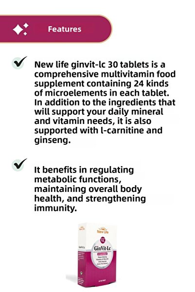 New Life Ginvit-Lc L- Carnitine 30 Film Tablets 4 Pieces