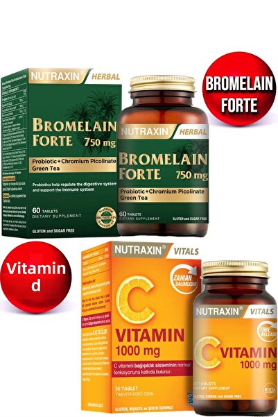 Nutraxin Bromelain Forte 60 Tablets 750 Mg + Vitamin C 1000 Mg 30 Tablets