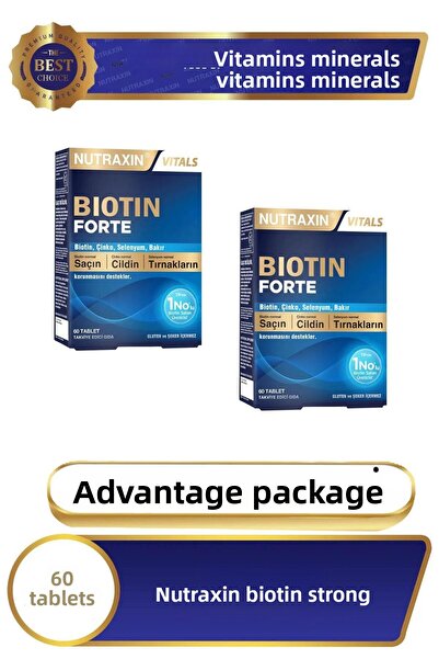 Nutraxin بيوتين فورت 5.000 ميكروجرام 60 ملعقة كبيرة - بيوتين، زنك، سيلينيوم، نحاس 2 عبوة (عبوة مميزة)