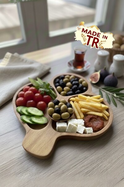 Ayd ahşap Wooden 3-Compartment Serving Plate – Beech Wood, Snack Plate Breakf...