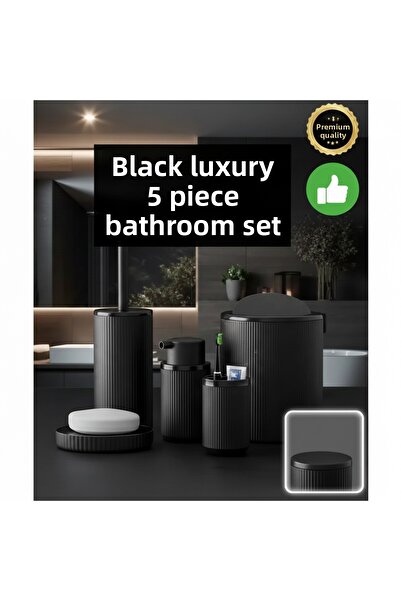 Eco Lounge طقم حمام فاخر دائري مخطط باللون الأسود مكون من 5 قطع |   تفاصيل با...