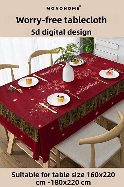 MonoHome Christmas Tablecloth New Year's Eve- 5D Digital Design Special Weaving Red Christmas