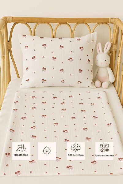 Sevza Kids 100% Cotton 2-Piece Muslin Baby Duvet Cover Set - Cherry Figure - 90X100 35X45