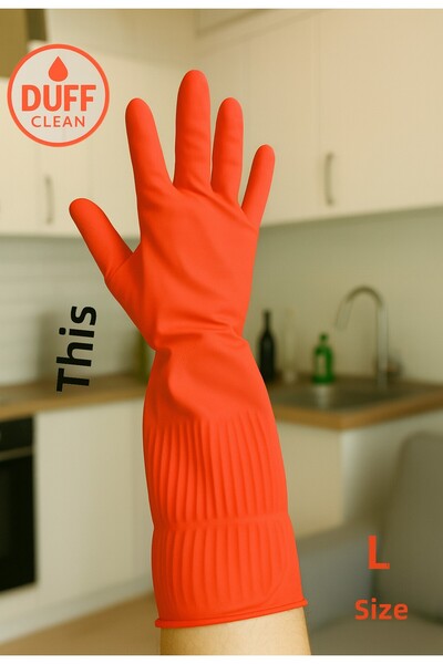 DUFF CLEAN Red Standard L Size Hot Dishwashing Gloves Durable Waterproof Household Gloves