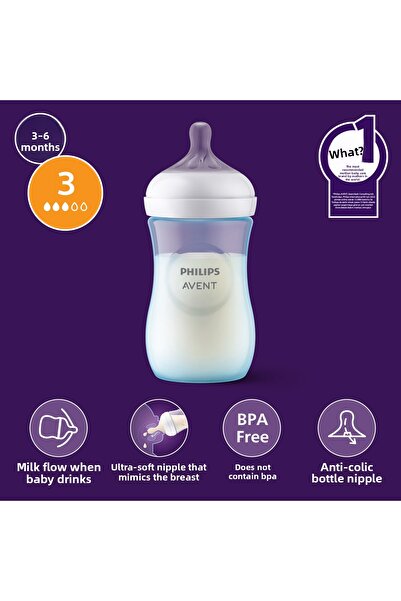 Philips Avent Biberon PHILIPS AVENT Natural Response SCY903/21, 260 ml, debit lent, albastru, 1 lună+